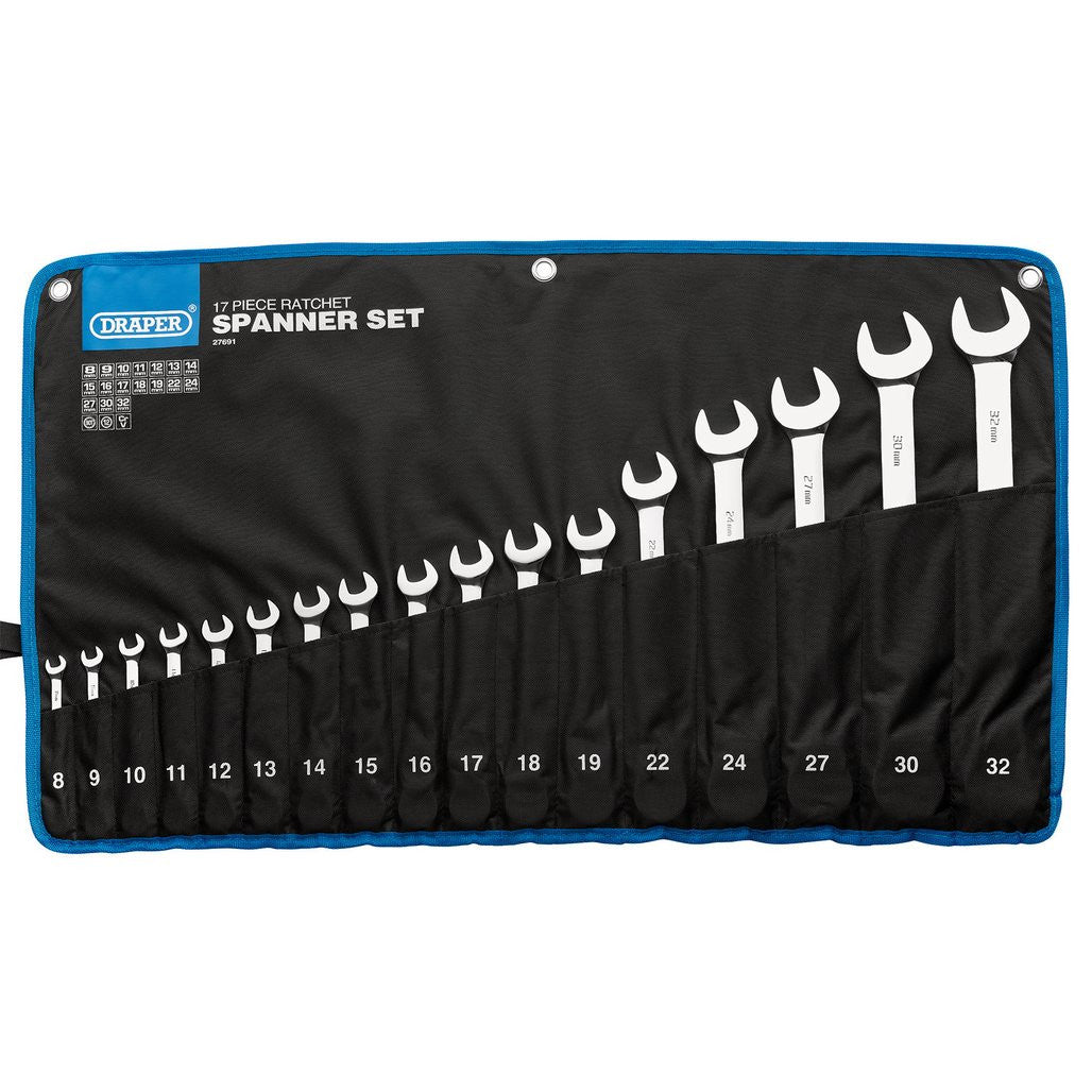 Draper HI-TORQ® Metric Ratchet Combination Spanner Set (17 Piece)  27691