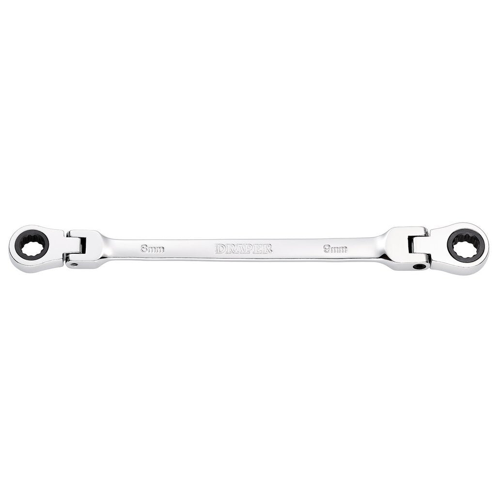 Draper HI-TORQ® Metric Flexible Head Double Ring Ratchet Spanner, 8 x 9mm  27744