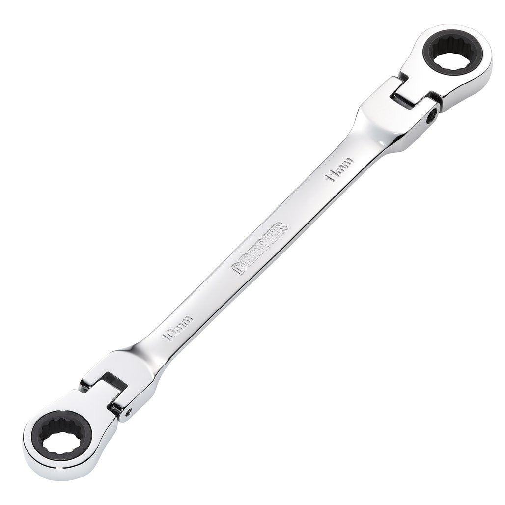 Draper HI-TORQ® Metric Flexible Head Double Ring Ratchet Spanner, 10 x 11mm  27745