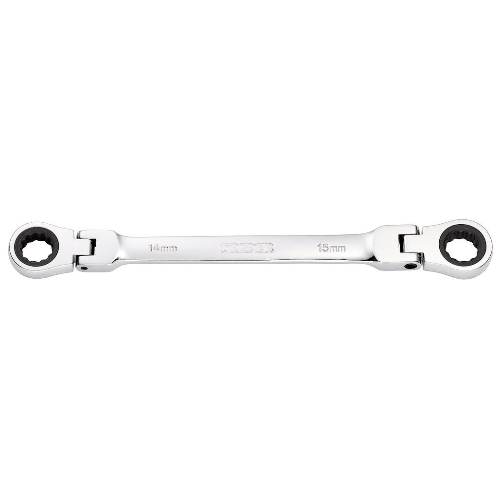 Draper HI-TORQ® Metric Flexible Head Double Ring Ratchet Spanner, 14 x 15mm  27747