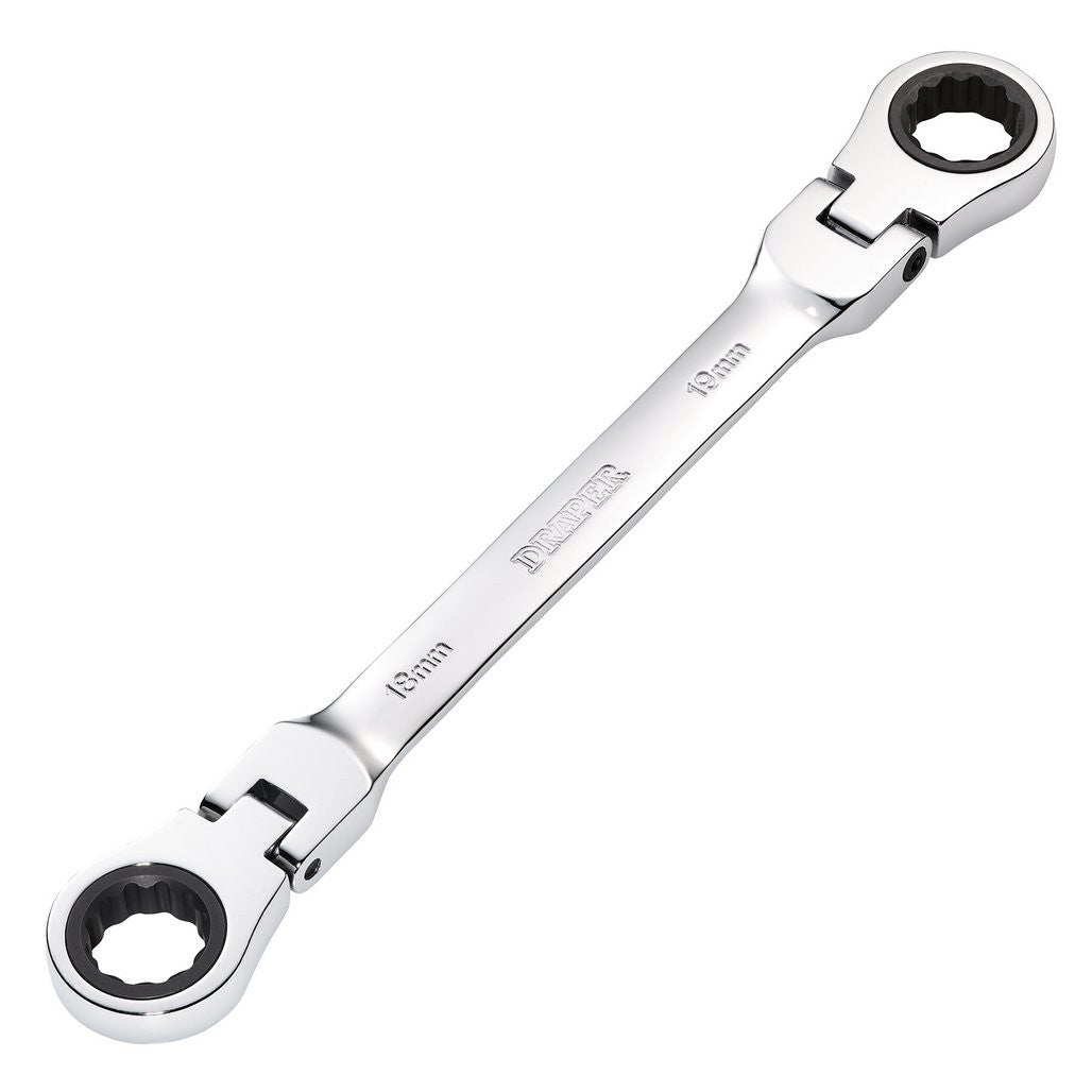 Draper HI-TORQ® Metric Flexible Head Double Ring Ratchet Spanner, 18 x 19mm  27759