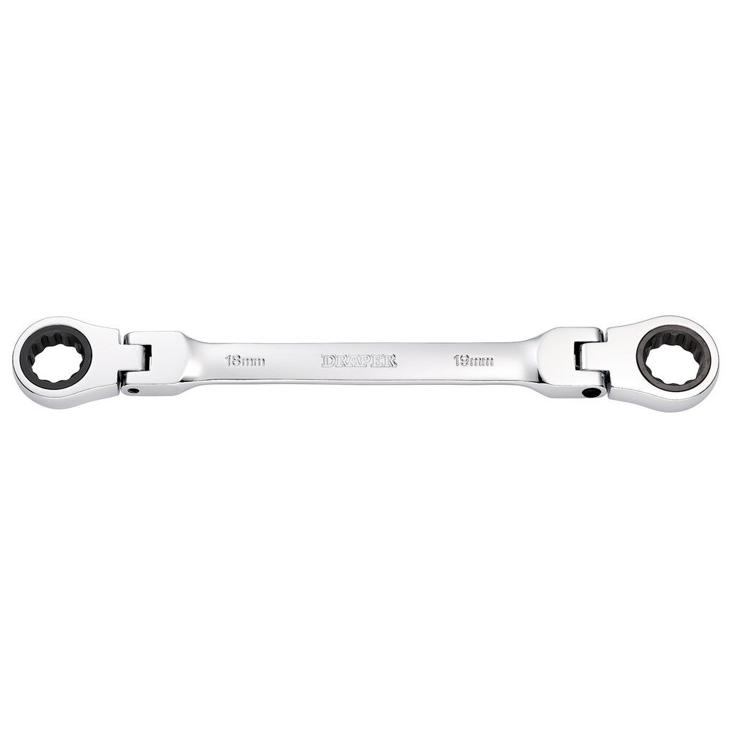 Draper HI-TORQ® Metric Flexible Head Double Ring Ratchet Spanner, 18 x 19mm  27759