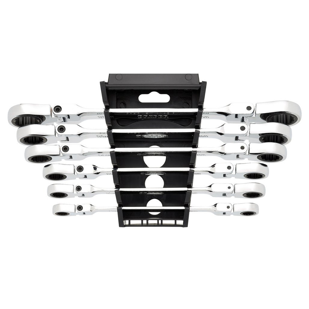 Draper HI-TORQ® Metric Flexible Head Double Ring Ratchet Spanner Set (6 Piece)  27762