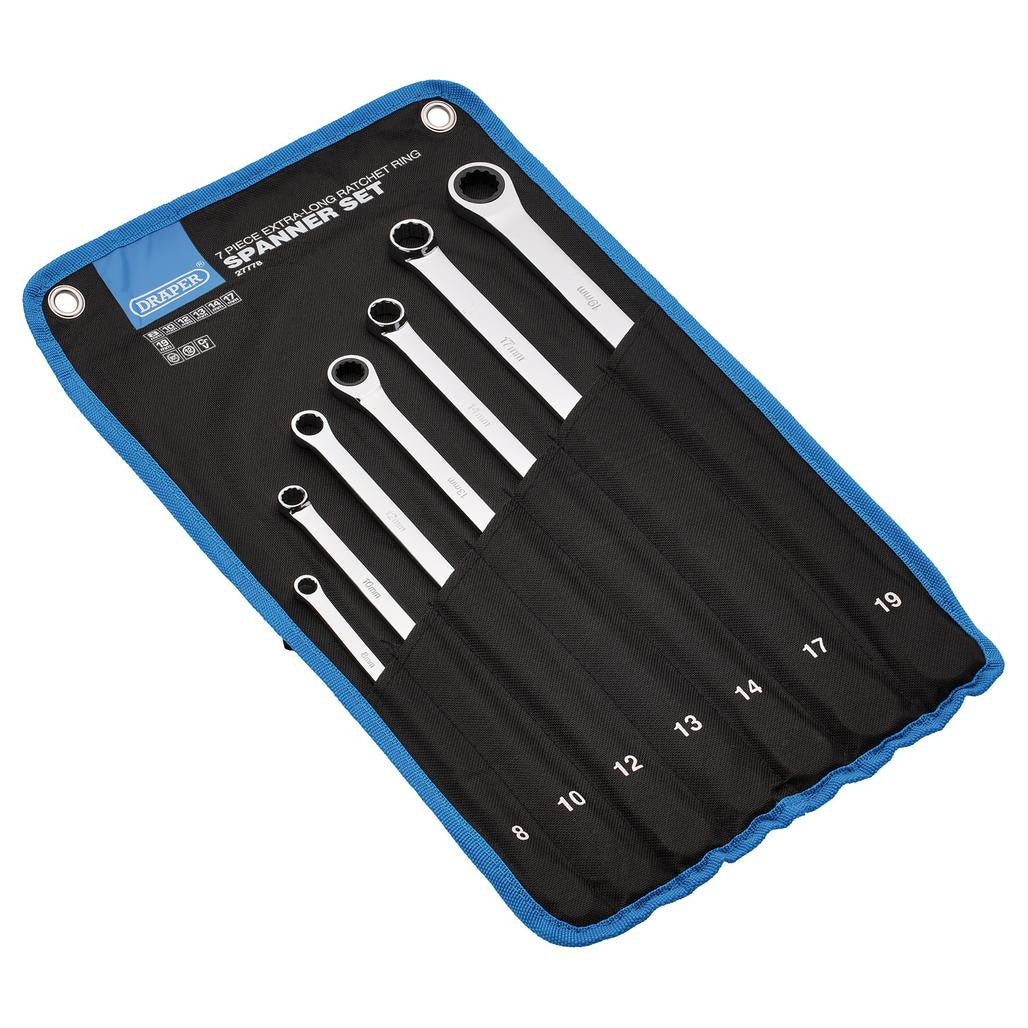 Draper HI-TORQ® Metric Extra-Long Double Ring Ratchet Spanner Set (7 Piece)  27778