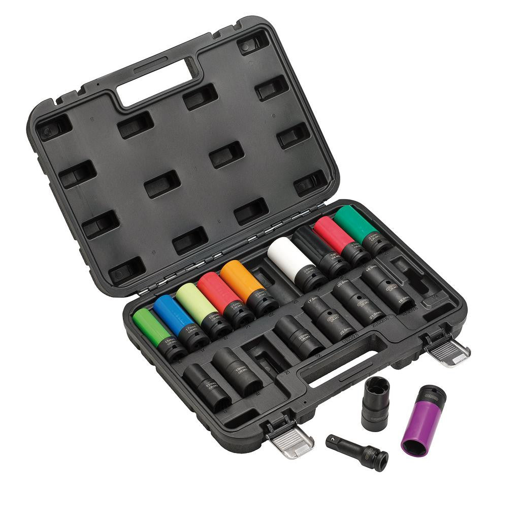 Draper Wheel Nut Socket Set, 1/2" Sq. Dr. (18 Piece) 28198