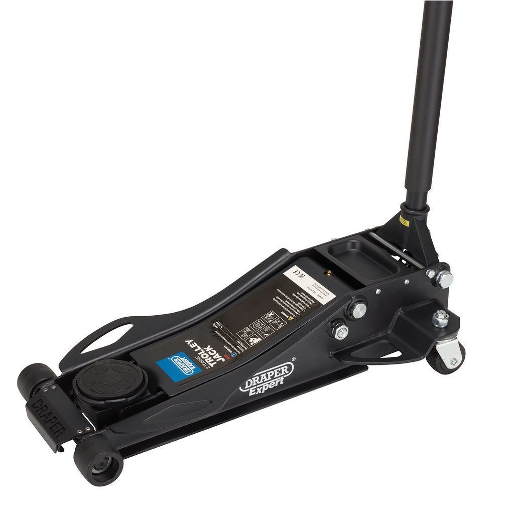 Draper Expert Professional Low Profile Fast Lift Garage Trolley Jack, 3 Tonne, Black 28464