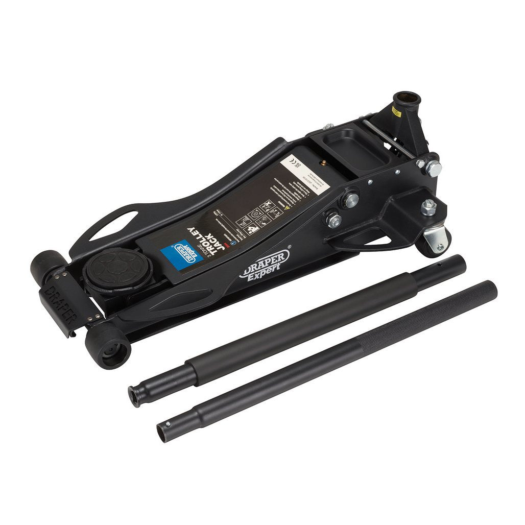 Draper Expert Professional Low Profile Fast Lift Garage Trolley Jack, 3 Tonne, Black 28464
