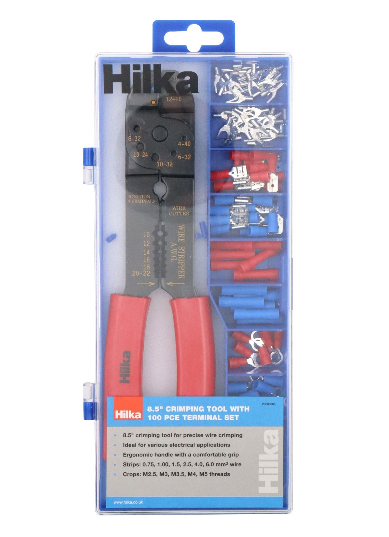 Hilka 8.5" Crimping Tool with 100 pce Terminal Set 28603085