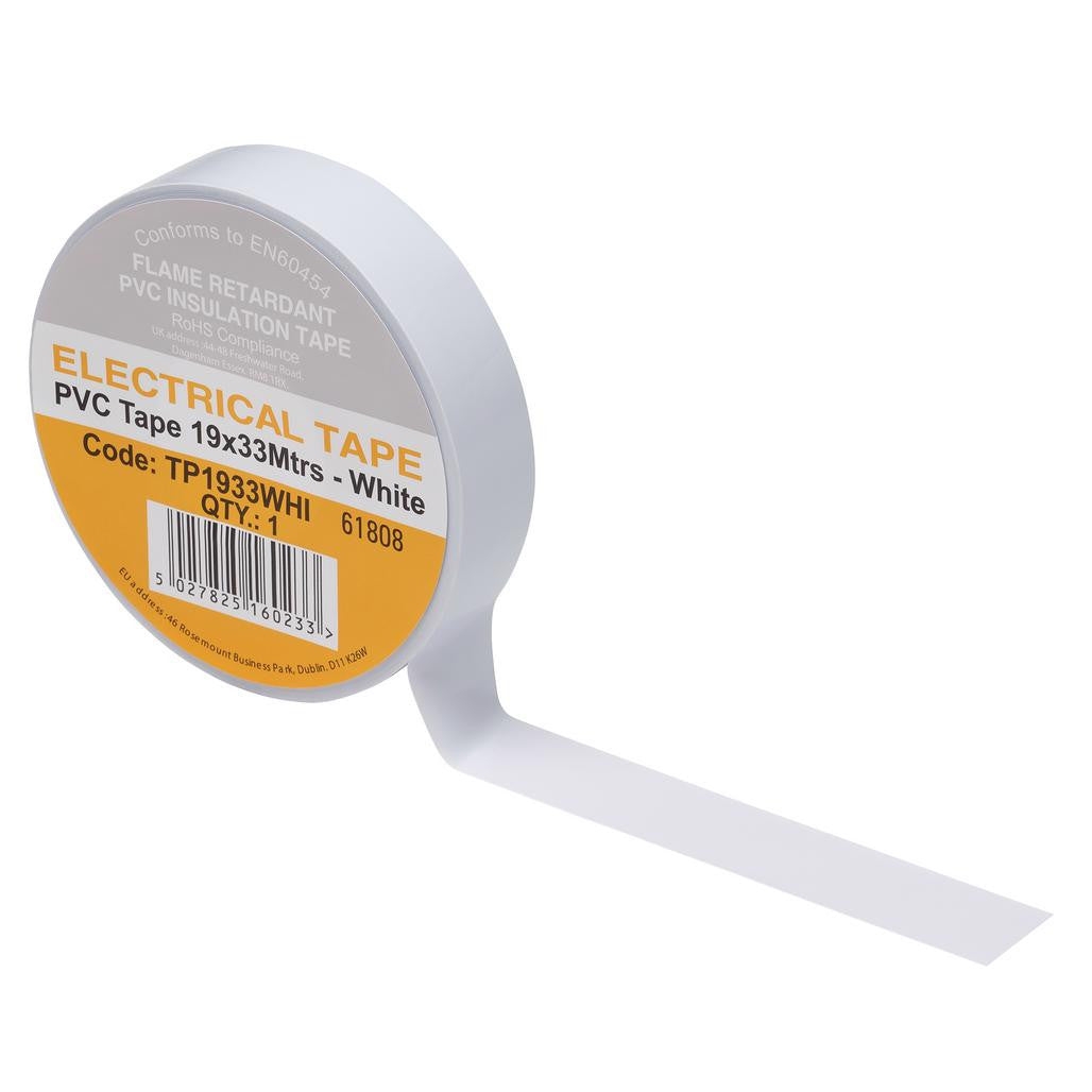 Draper White PVC Electrical Insulation Tape, 19mm x 33m (Pack of 10)  29503