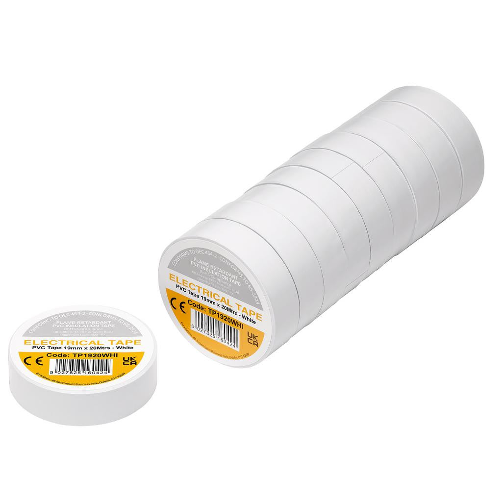 Draper White PVC Electrical Insulation Tape, 19mm x 20m (Pack of 10)  29532
