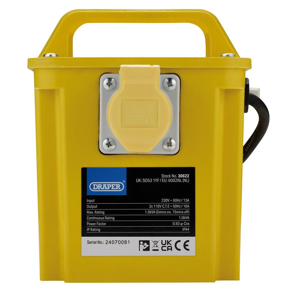 Draper 110V Portable Transformer, 1.5kVA  30622