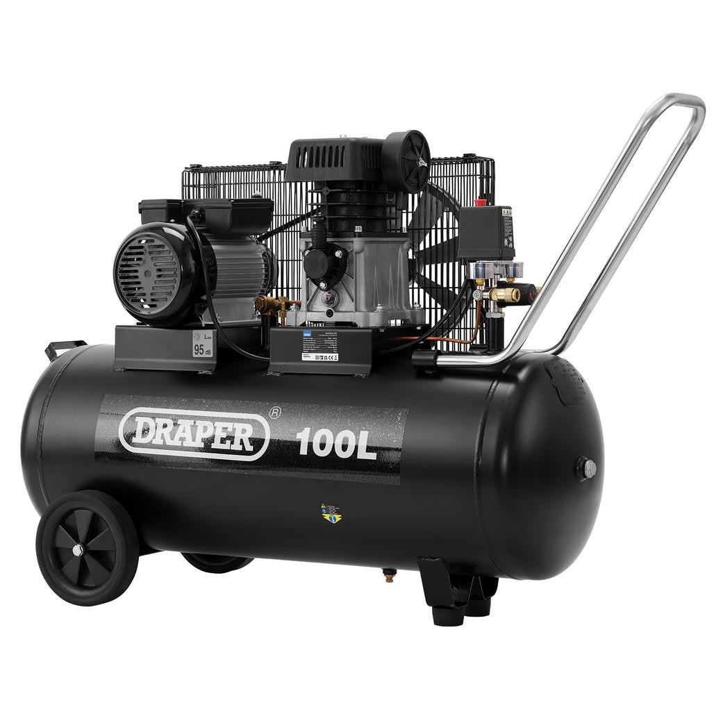 Draper 230V 100L Belt-Driven Air Compressor, 2.2kW/3HP  31254