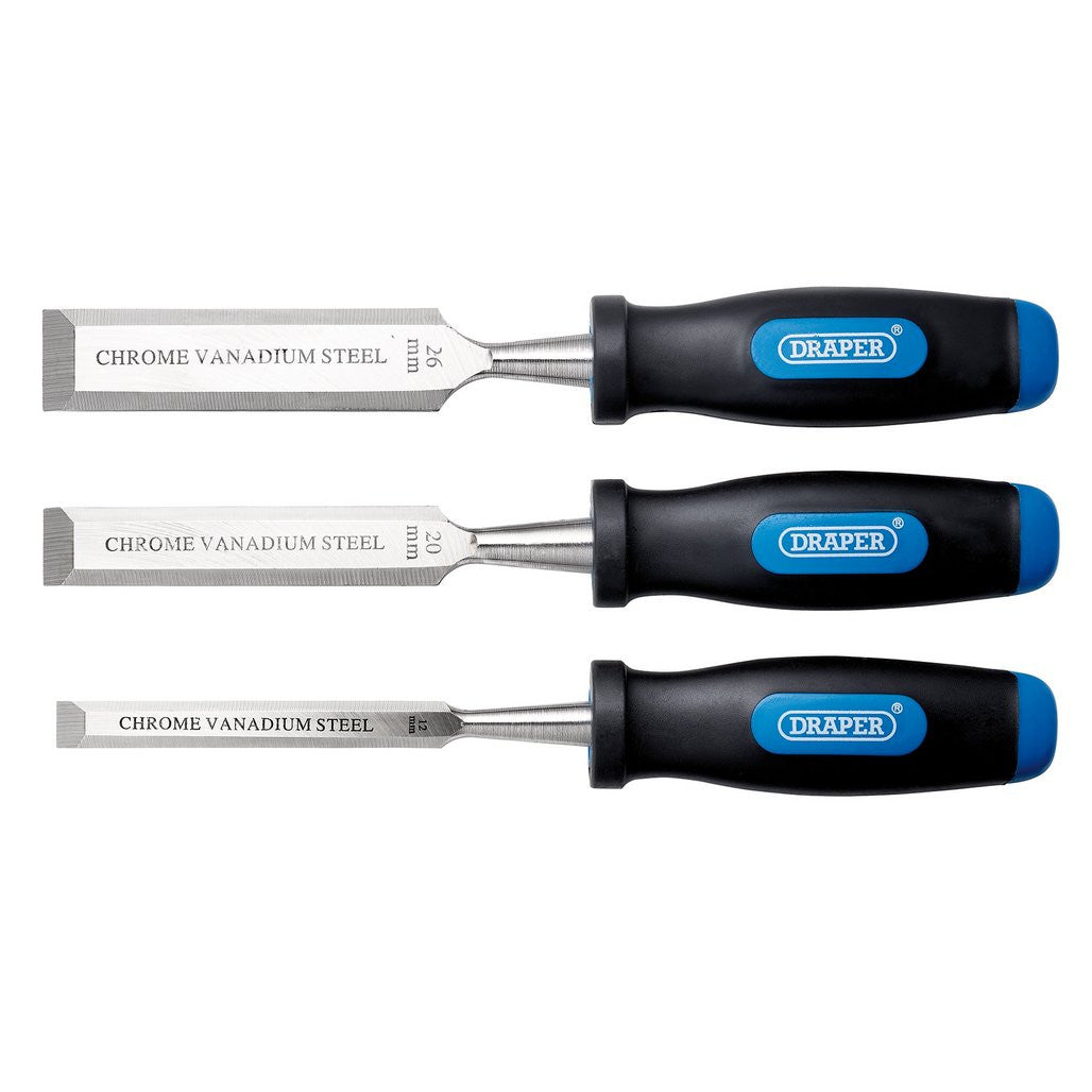 Draper Soft Grip Bevel Edge Wood Chisel Set (3 Piece)  31306
