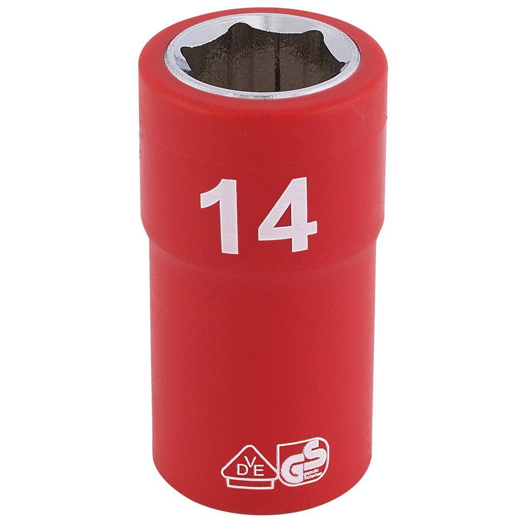 Draper Expert Fully Insulated VDE Socket, 3/8" Sq. Dr., 14mm  31697