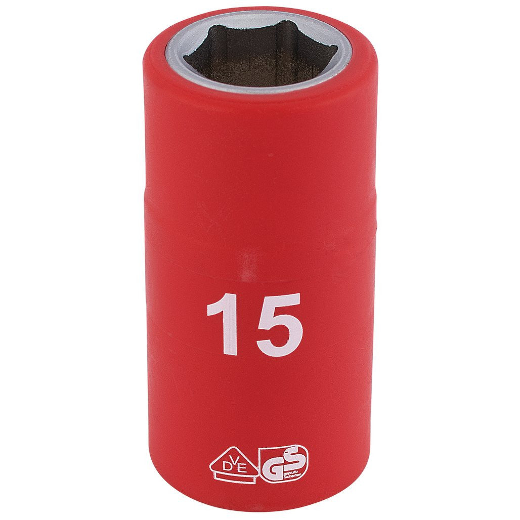 Draper Expert Fully Insulated VDE Socket, 1/2" Sq. Dr., 15mm  31835