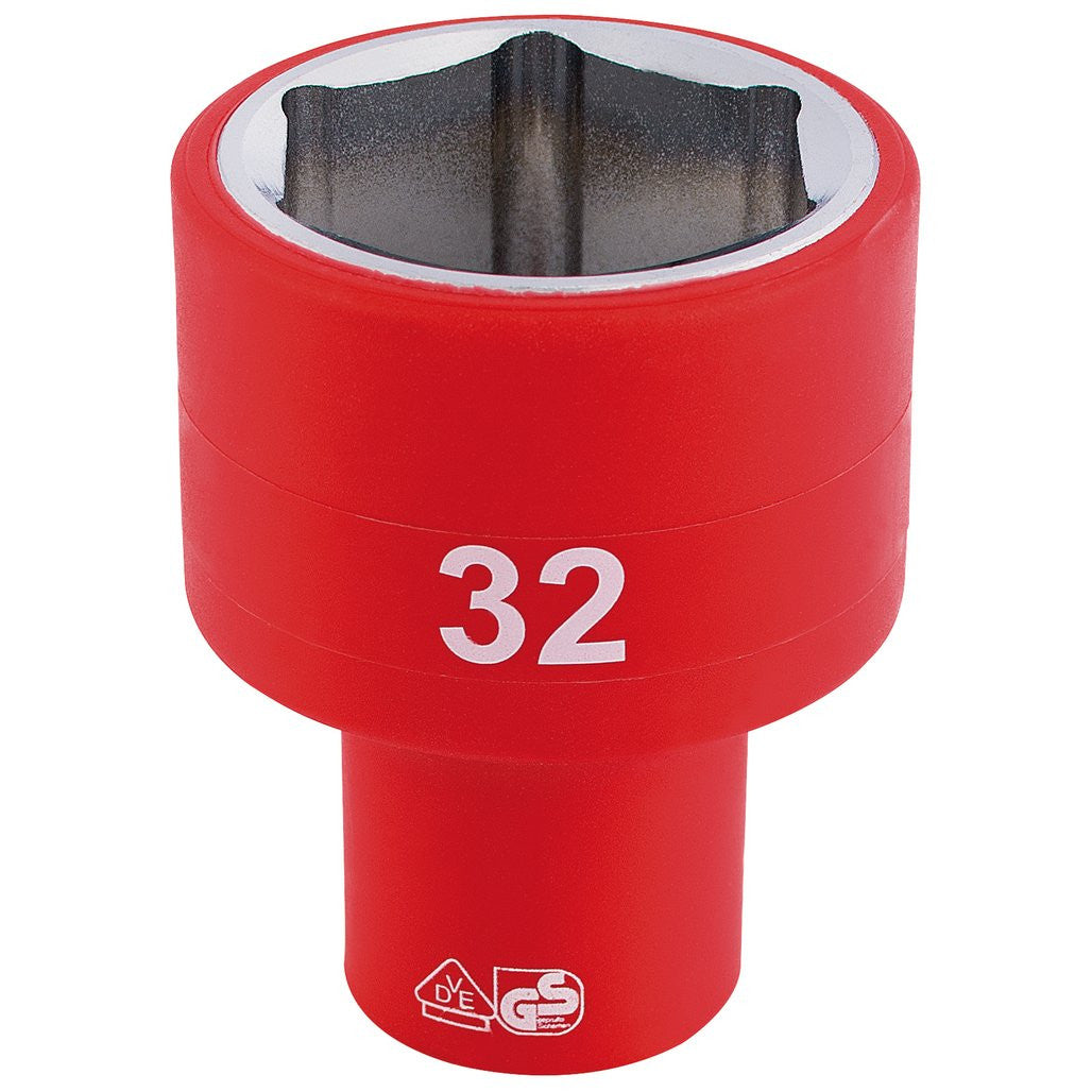 Draper Expert Fully Insulated VDE Socket, 1/2" Sq. Dr., 32mm  32017