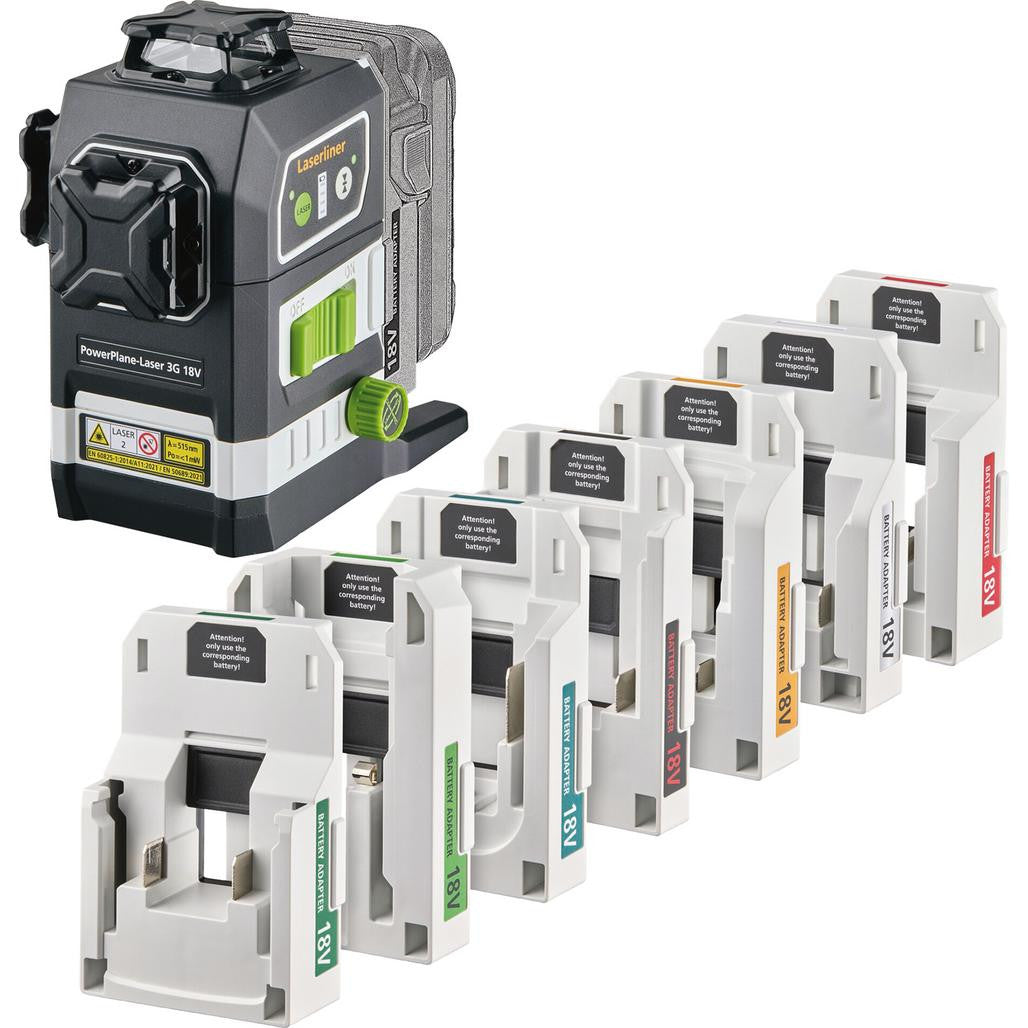 Draper Laserliner 036.380-1 PowerPlane-Laser 3G Multi-18V Three-Dimensional Green Laser Kit with 7 Power Adapters  32168