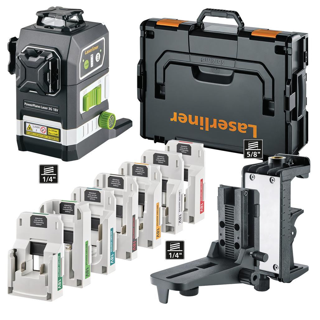 Draper Laserliner 036.380-1 PowerPlane-Laser 3G Multi-18V Three-Dimensional Green Laser Kit with 7 Power Adapters  32168
