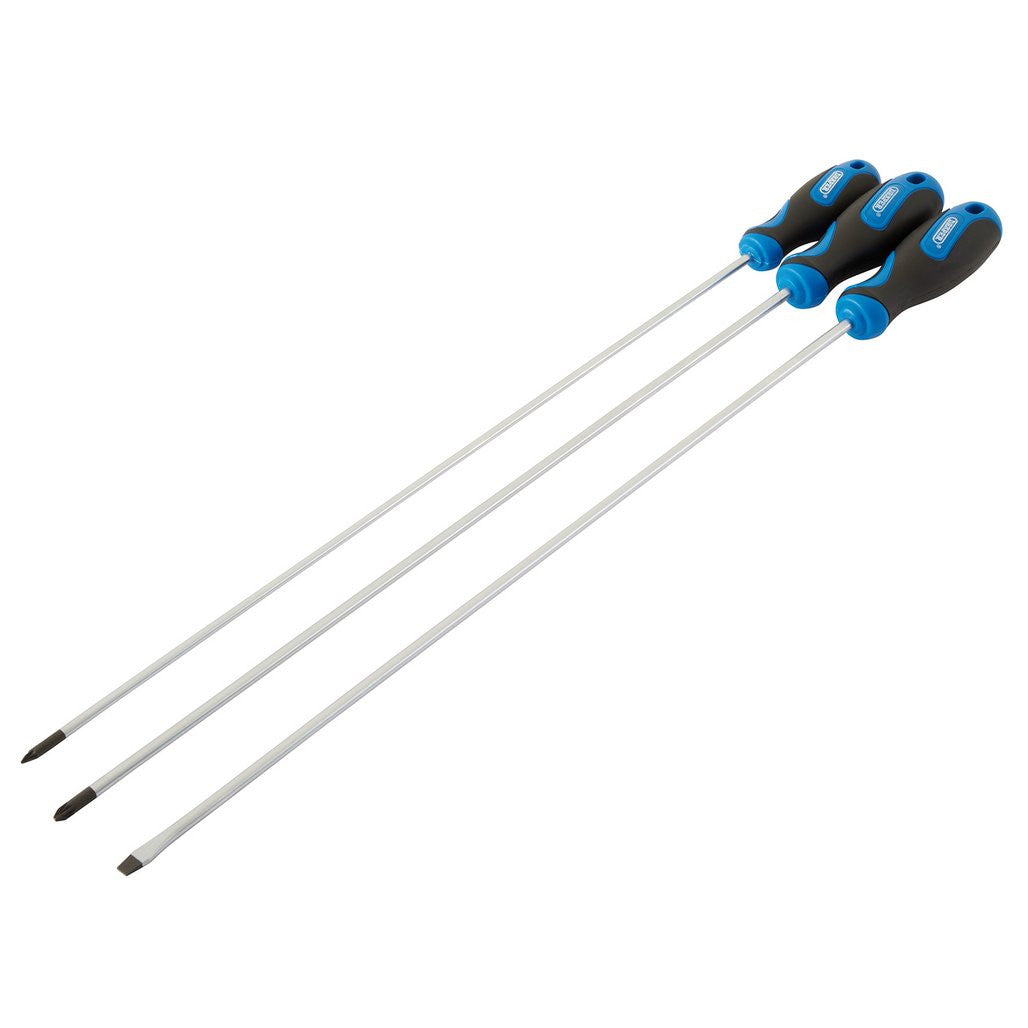 Draper Extra Long Reach Soft Grip Screwdriver Set, 450mm (3 Piece)  32603