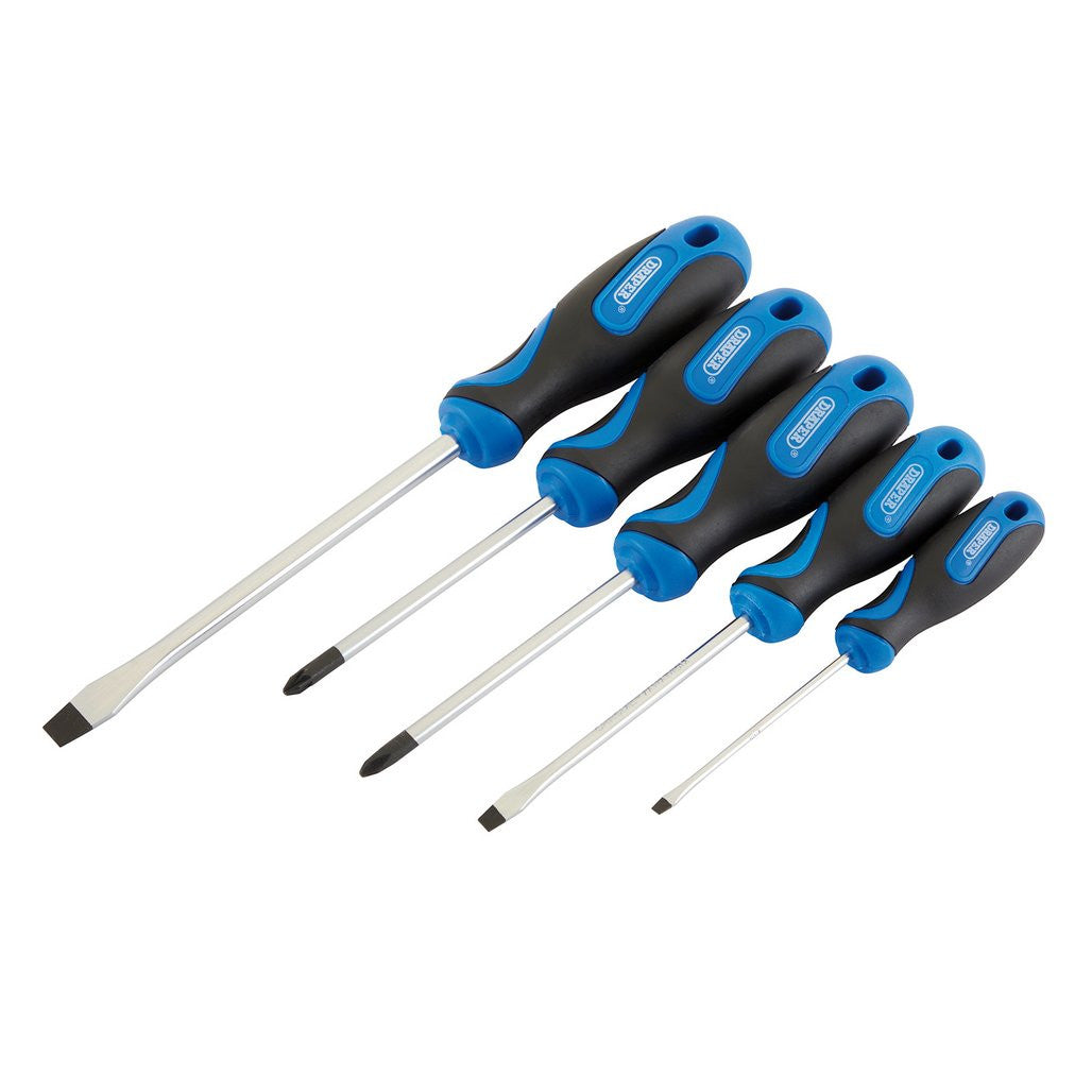 Draper Soft Grip Screwdriver Set, 3 x Plain Slot, 1 x Cross Slot, 1 x PZ TYPE (5 Piece)  32610