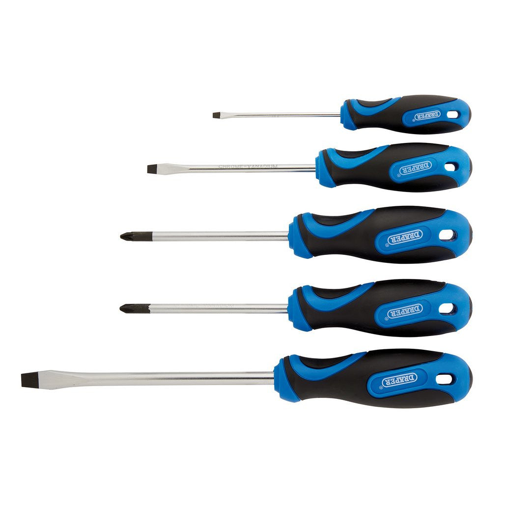 Draper Soft Grip Screwdriver Set, 3 x Plain Slot, 1 x Cross Slot, 1 x PZ TYPE (5 Piece)  32610