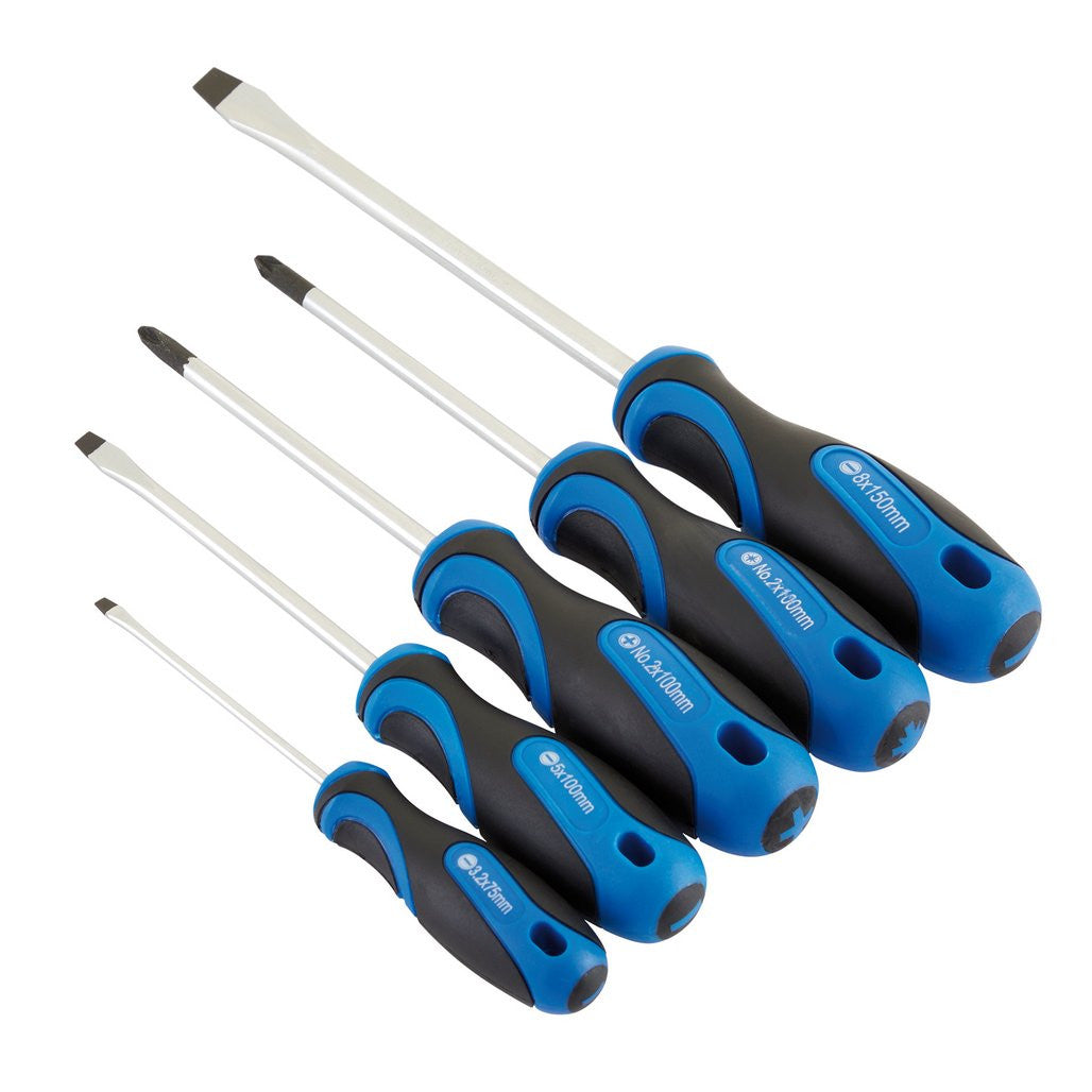 Draper Soft Grip Screwdriver Set, 3 x Plain Slot, 1 x Cross Slot, 1 x PZ TYPE (5 Piece)  32610