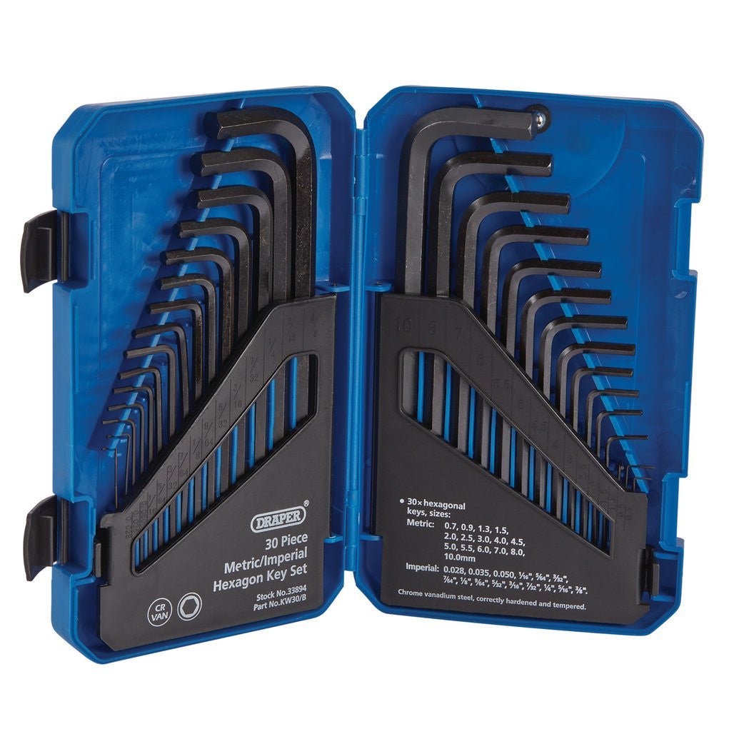 Draper Metric/Imperial Combined Long Pattern Hexagon Key Set (30 Piece)  33894