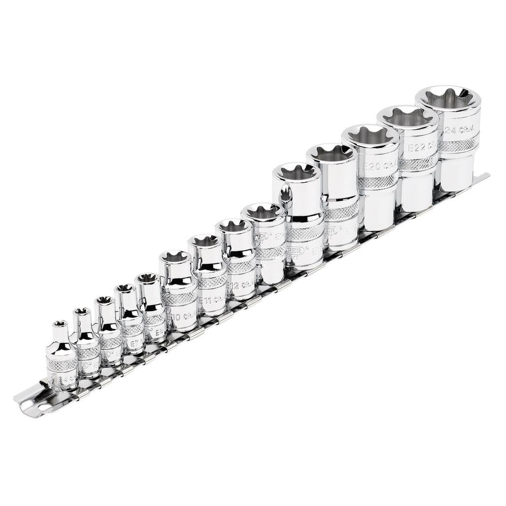 Draper Expert TX-STAR® Socket Set on Rail, 1/4", 3/8" & 1/2" Sq. Dr. (14 Piece)  34415
