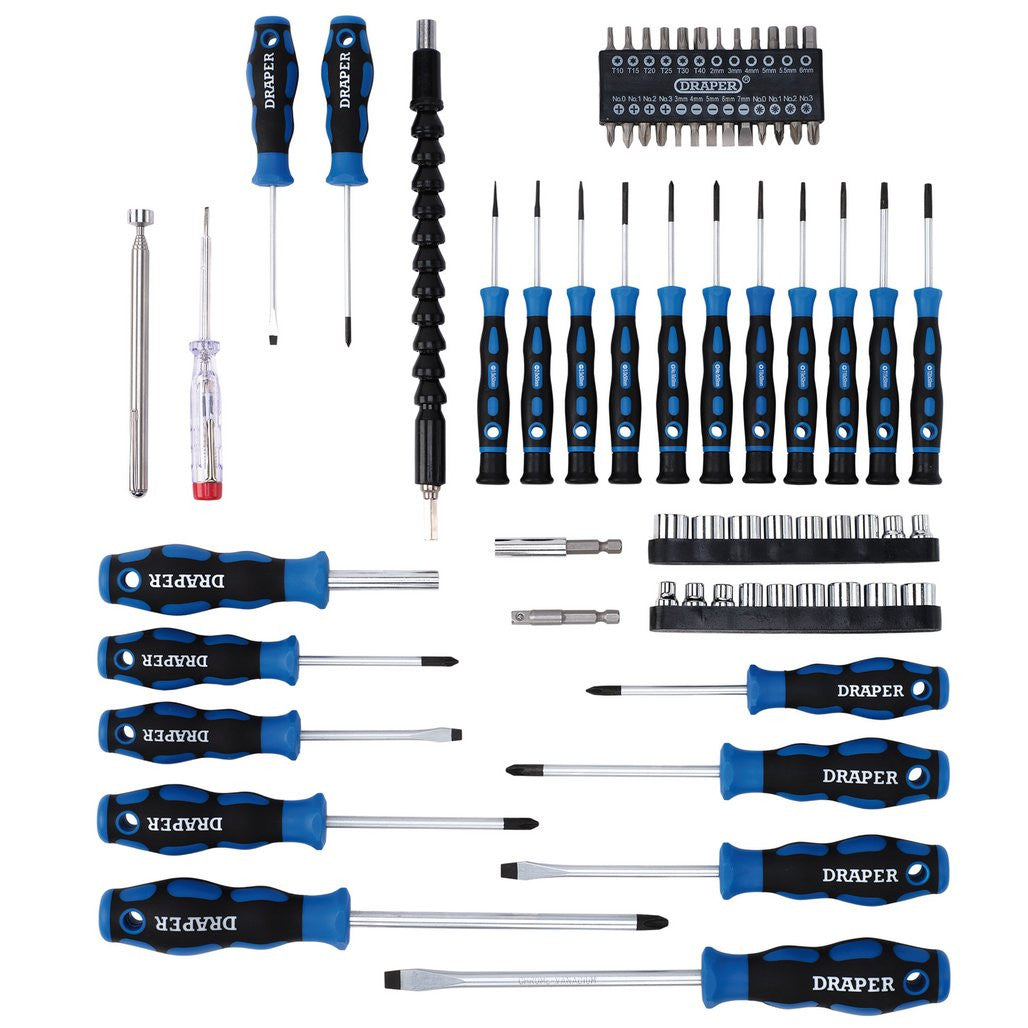 Draper Screwdriver, Socket and Bit Set, Blue (70 Piece)  40850