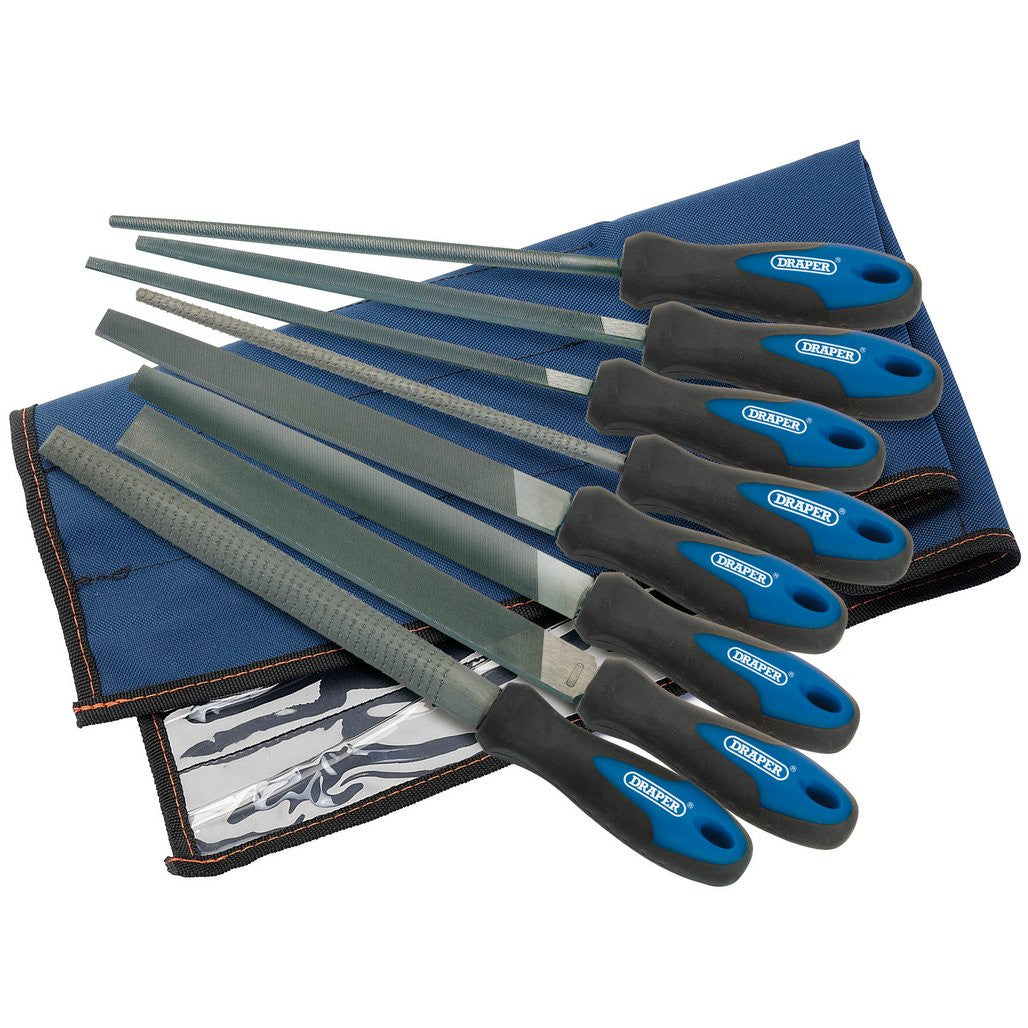 Draper Soft Grip Engineers File and Rasp Set, 200mm, Blue (8 Piece)  44961