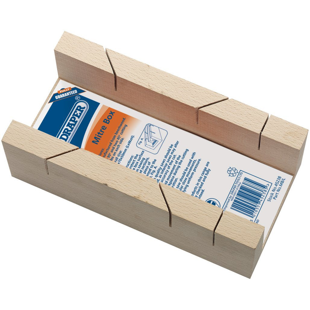 Draper Beechwood Mitre Box, 225 x 70 x 50mm  45238