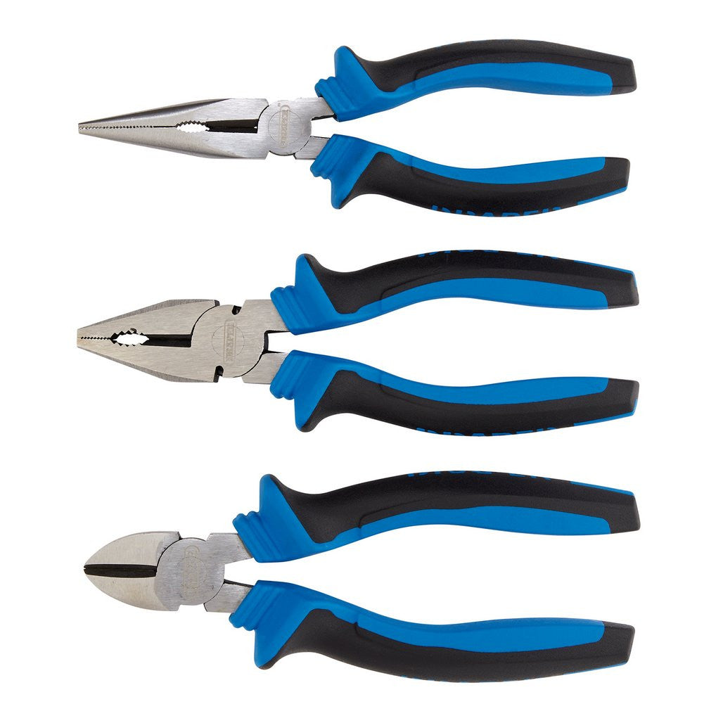 Draper Soft Grip Pliers Set, 160mm, Blue (3 Piece)  45864