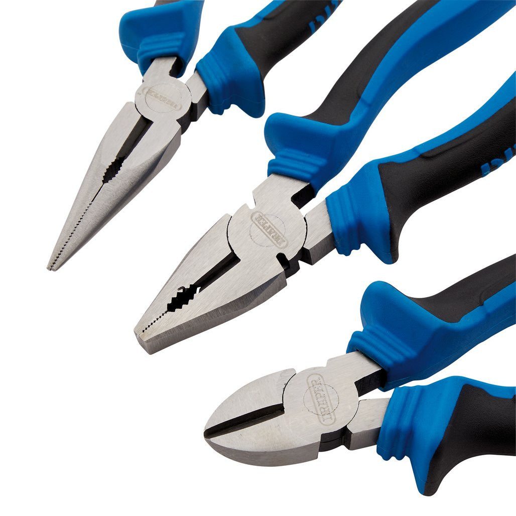Draper Soft Grip Pliers Set, 160mm, Blue (3 Piece)  45864