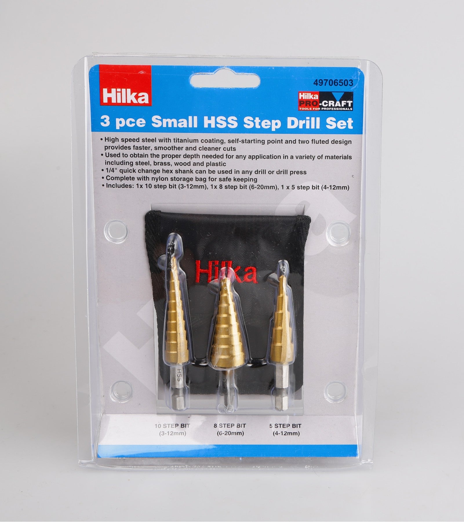 Hilka 3 pce Small HSS Step Drill Set 49706503