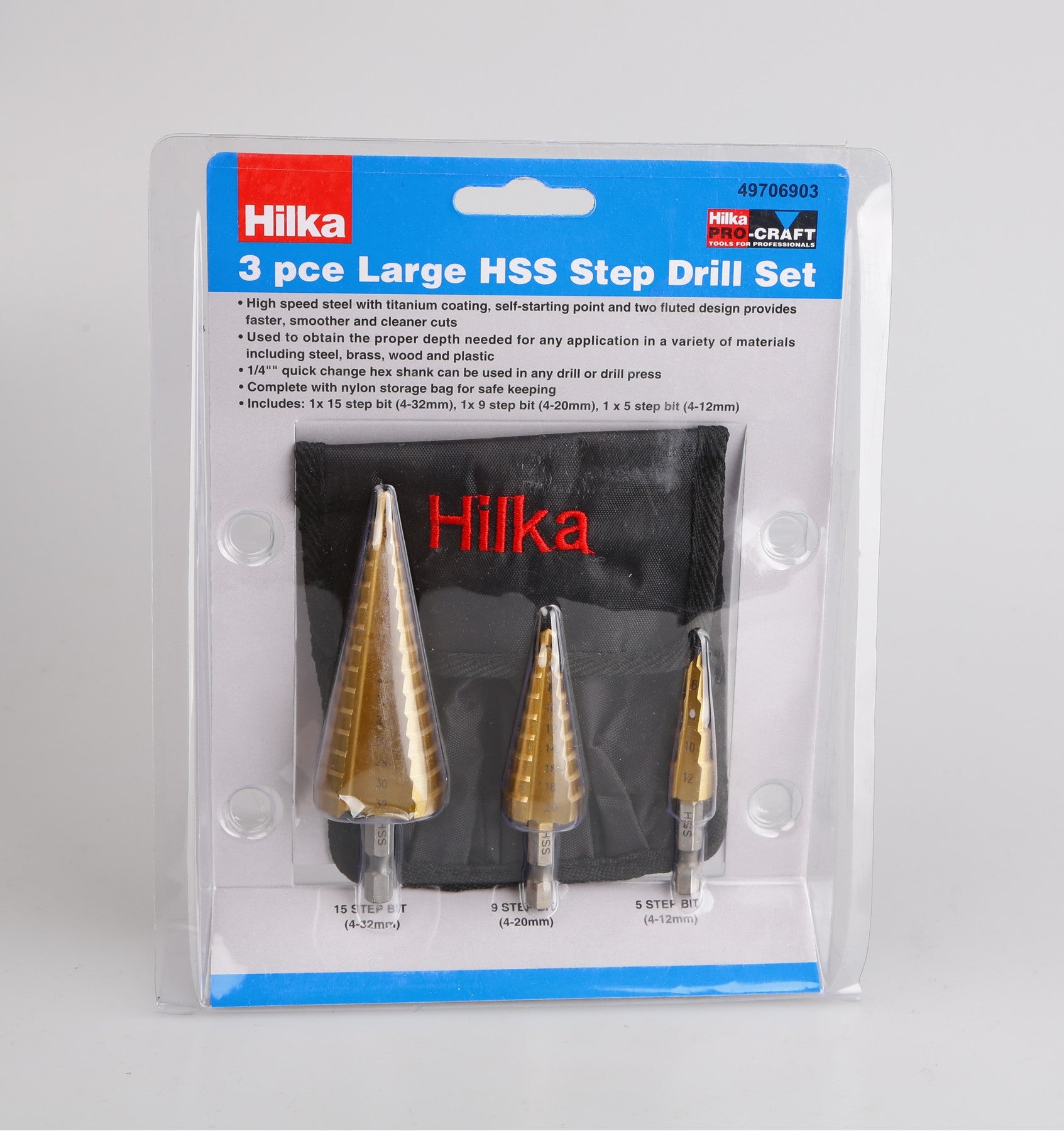 Hilka 3 pce HSS Step Drill Set 49706903