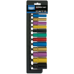 Draper Expert Metric Coloured Deep Socket Set, 3/8" Sq. Dr. (12 Piece)  50197