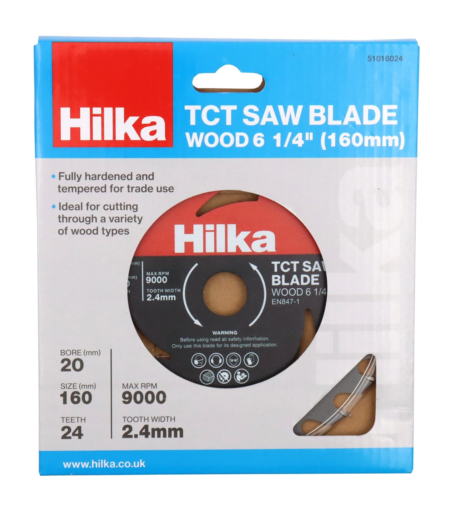 Hilka 6 1/4" (160mm) TCT Saw Blade 24 TPI 51016024