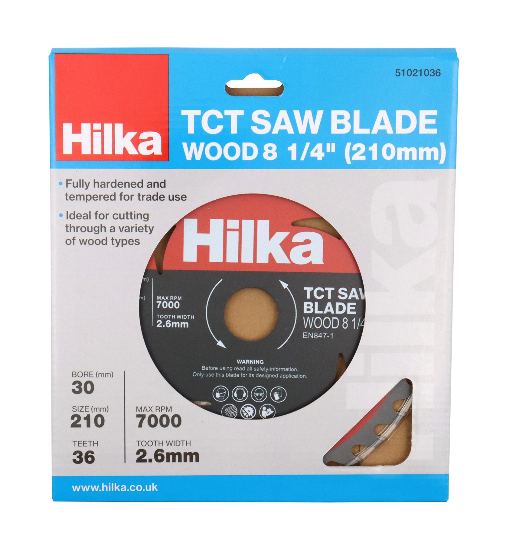 Hilka 8 1/4" (210mm) TCT Saw Blade 36 TPI 51021036