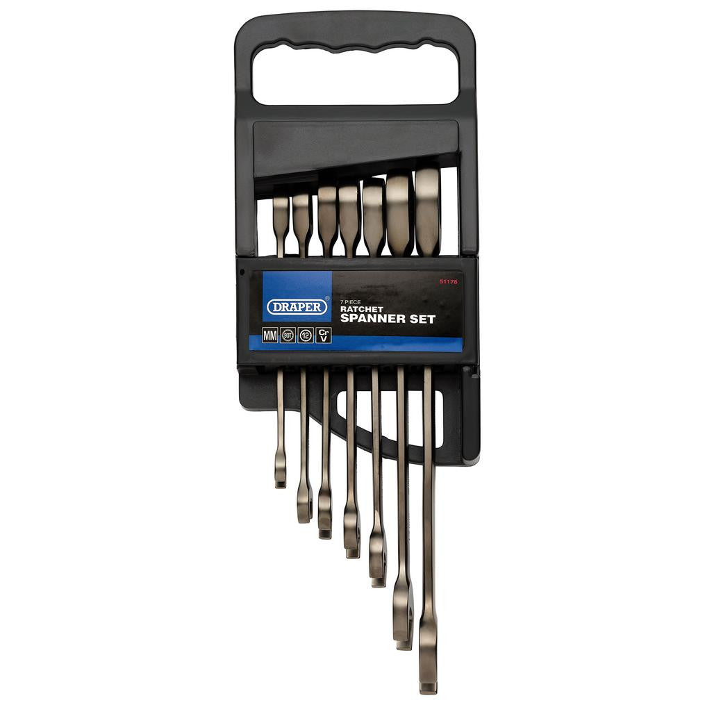Draper HI-TORQ® Metric Ratcheting Combination Spanner Set, Black (7 Piece)  51178