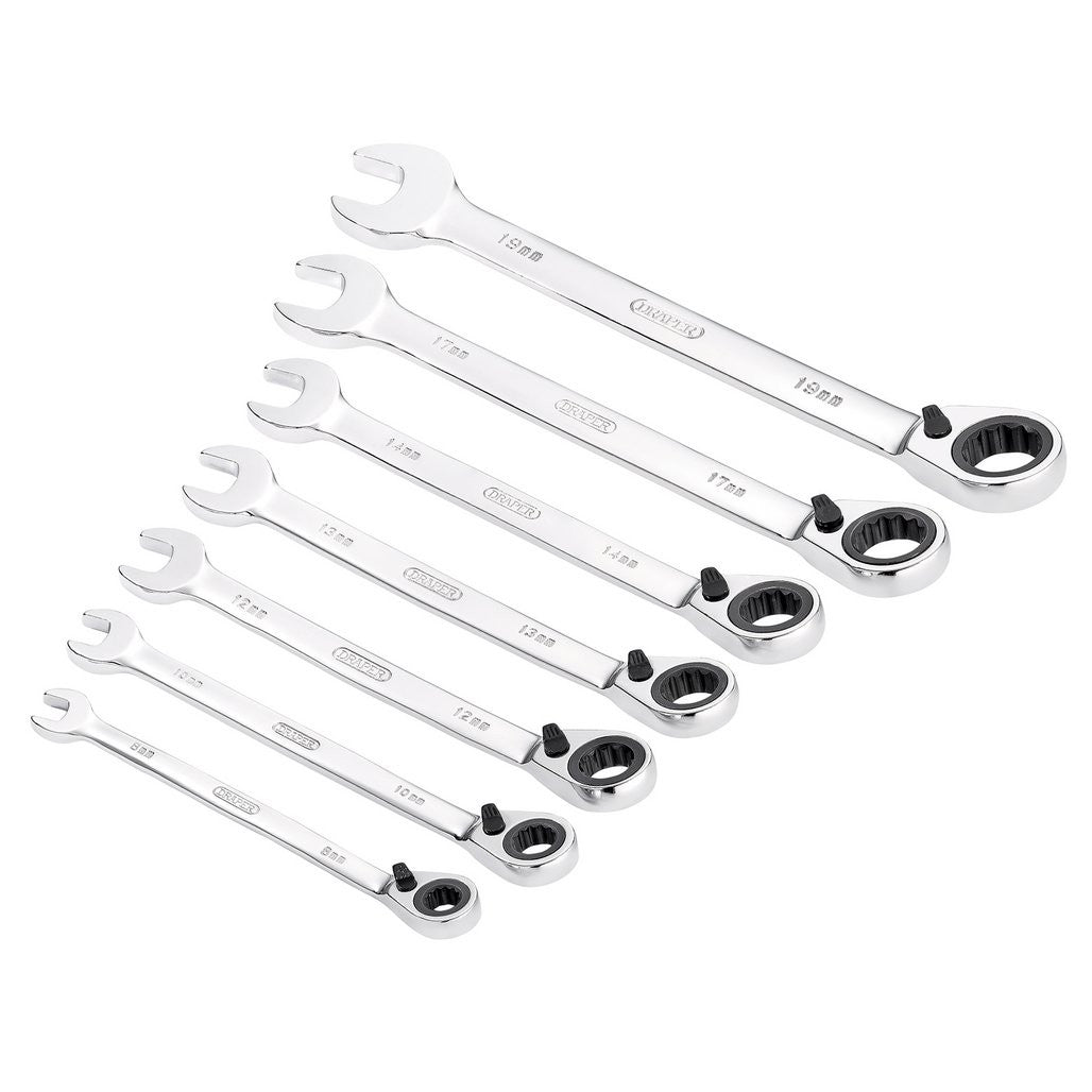 Draper HI-TORQ® Metric Reversible Ratcheting Combination Spanner Set (7 Piece)  51179