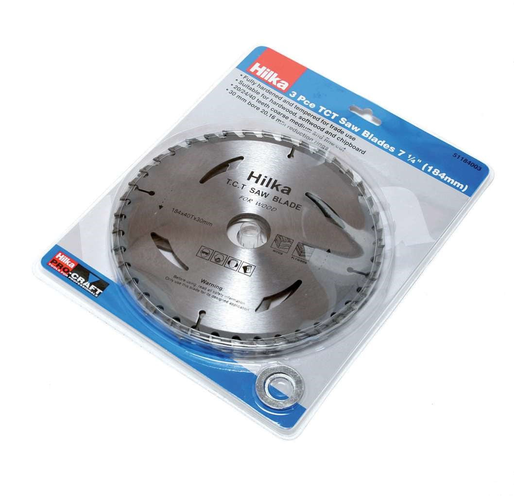 Hilka 3 pce 7 1/4" (184mm) TCT Saw Blades 51184003