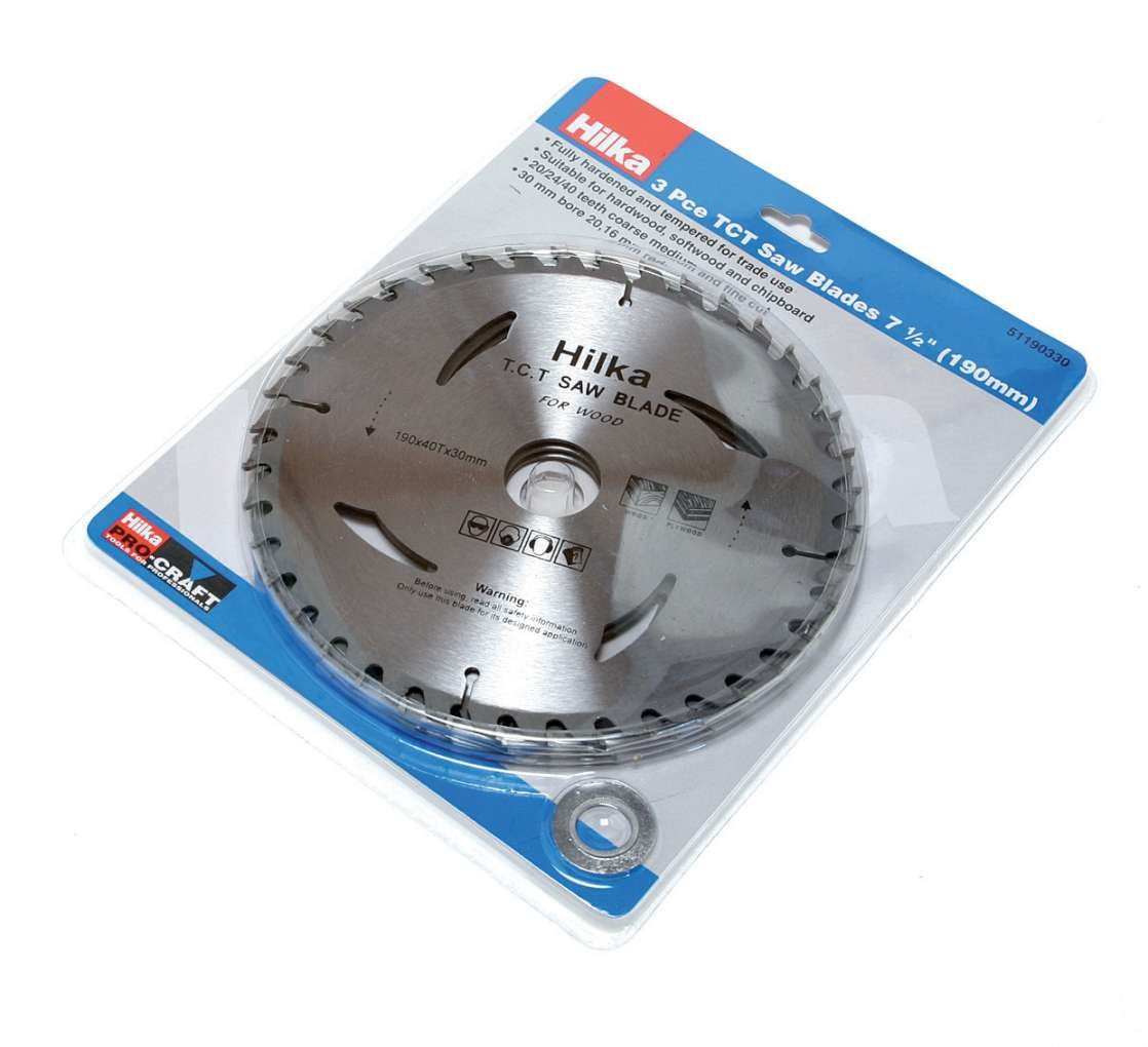 Hilka 3 pce 7 1/2" (190mm) TCT Saw Blades 51190330