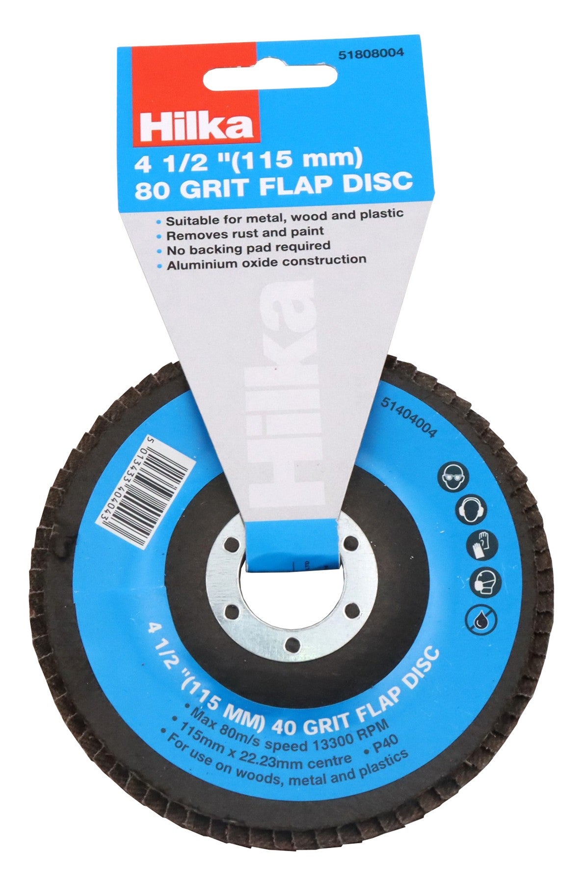 Hilka 4 1/2" (115mm) 80 Grit Flap Disc 51808004