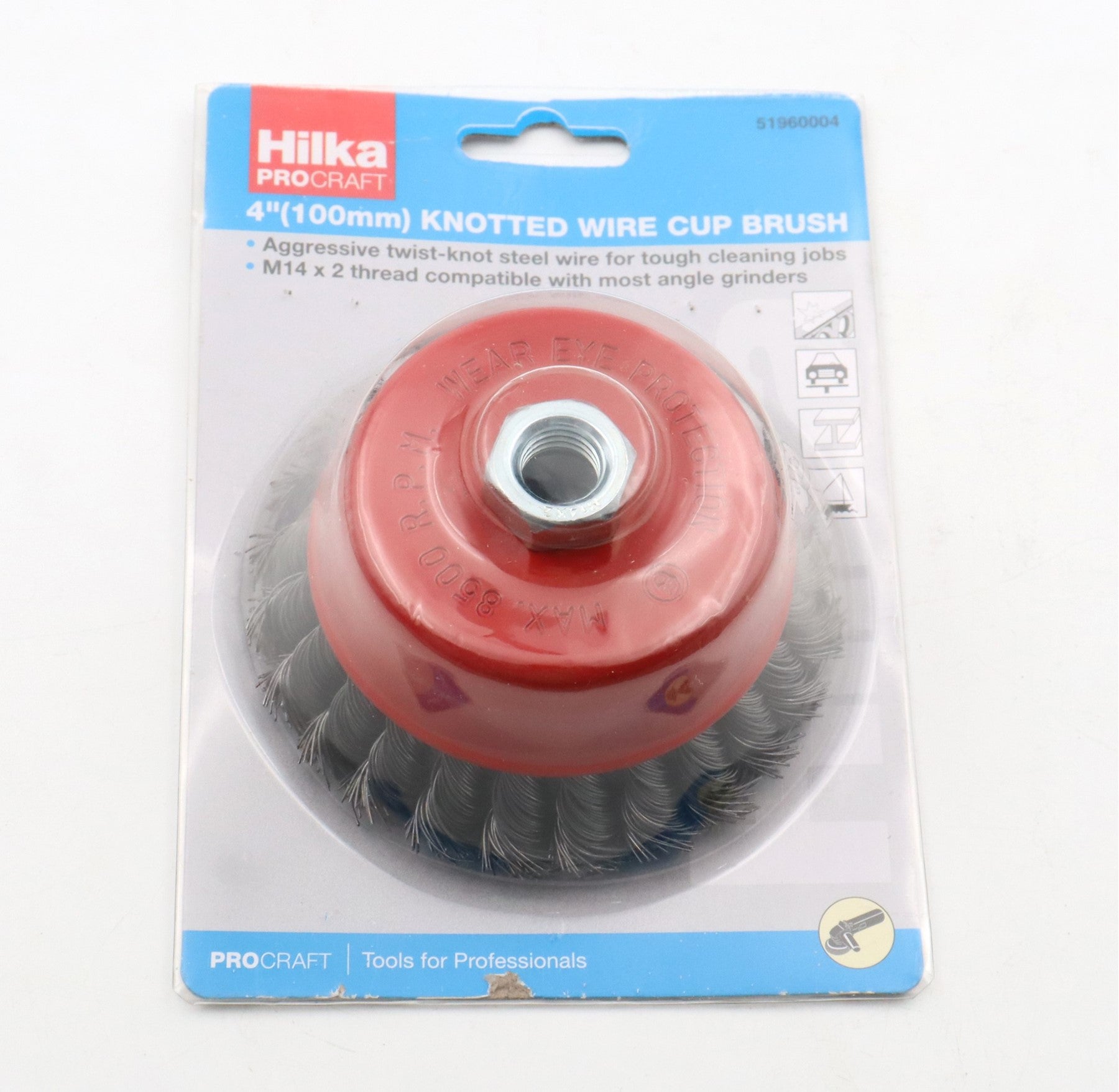 Hilka 4" (100mm) M14 Knotted Wire Cup Brush 51960004