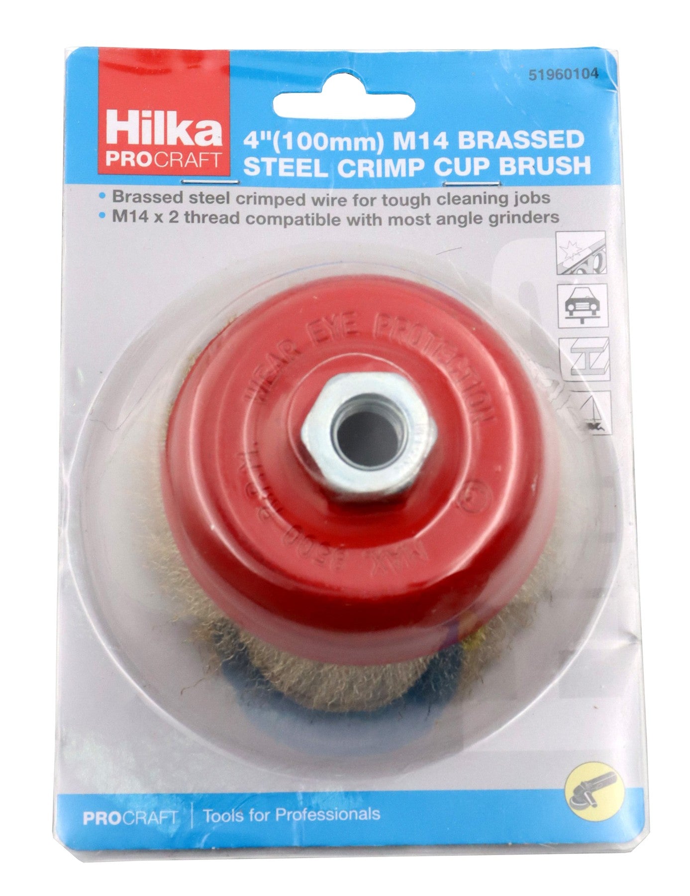 Hilka 4"(100mm) M14 Brassed Steel Crimp Cup Brush 51960104