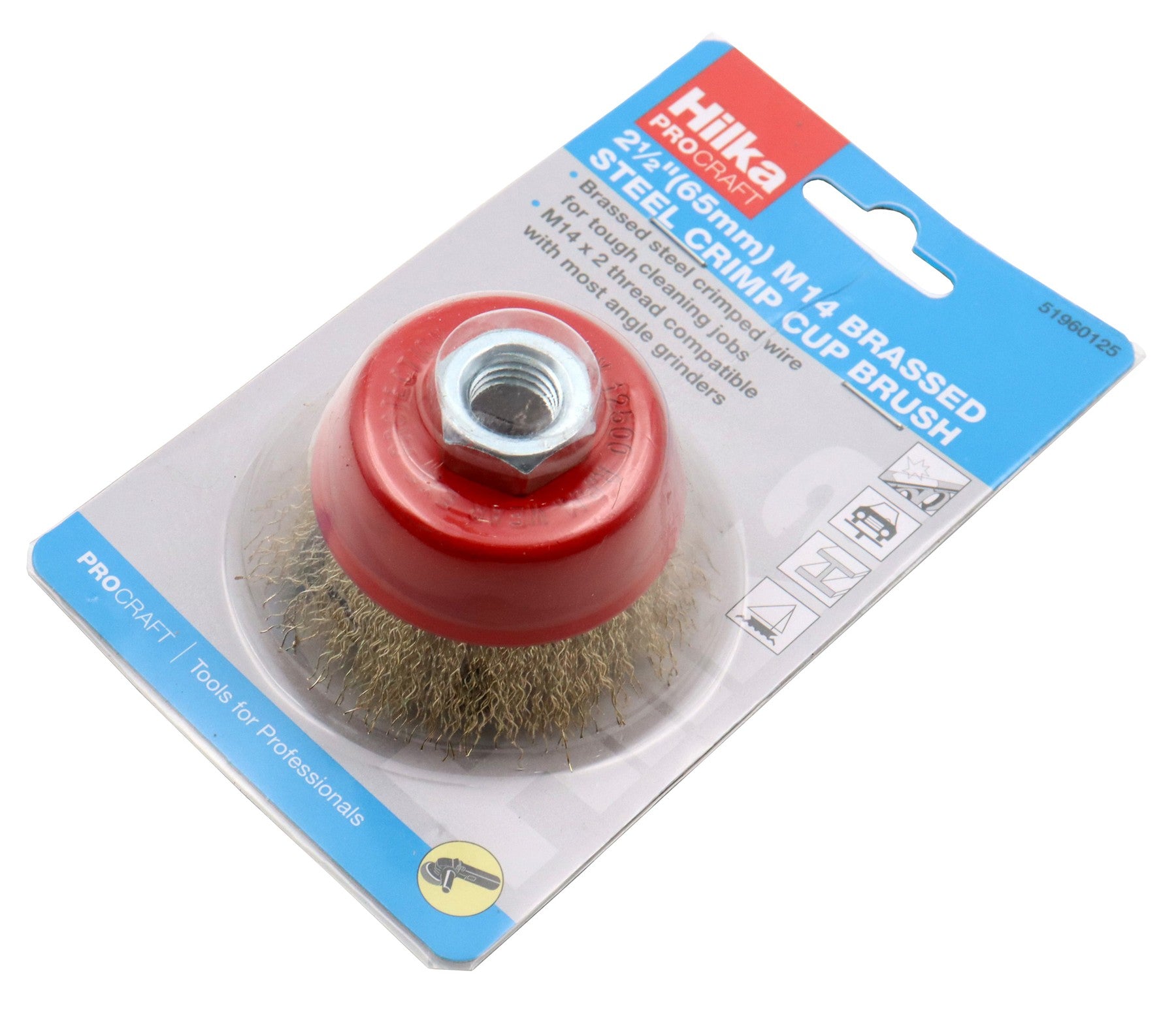 Hilka 2 1/2"(65mm) M14 Brassed Steel Crimp Cup Brush 51960125