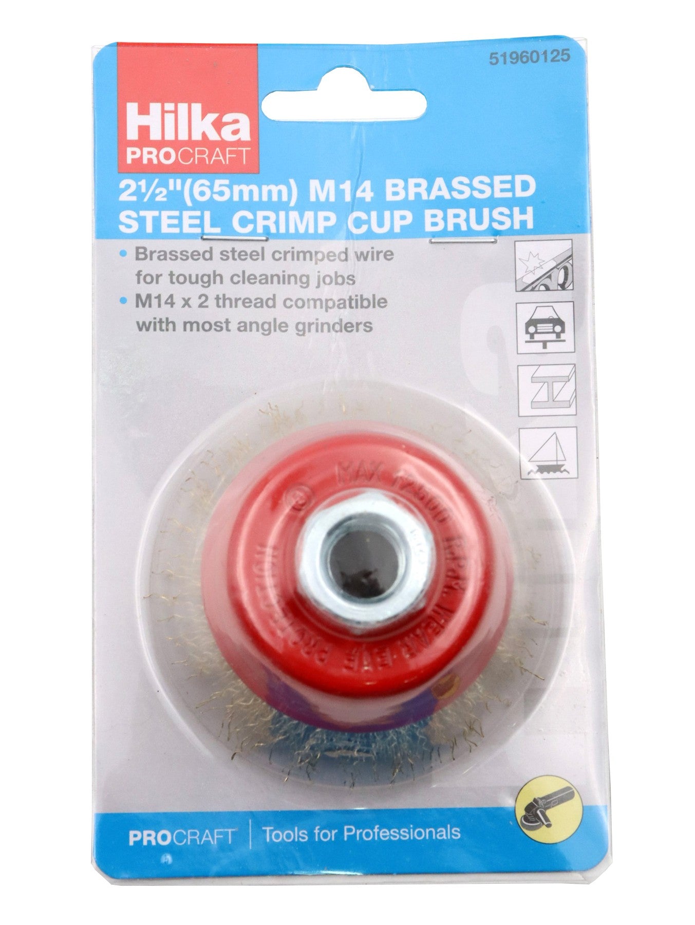Hilka 2 1/2"(65mm) M14 Brassed Steel Crimp Cup Brush 51960125