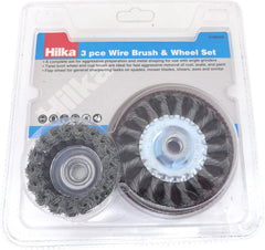 Hilka 3 pce Flap Disc, Wire Wheel and Cup Brush Set 51960300