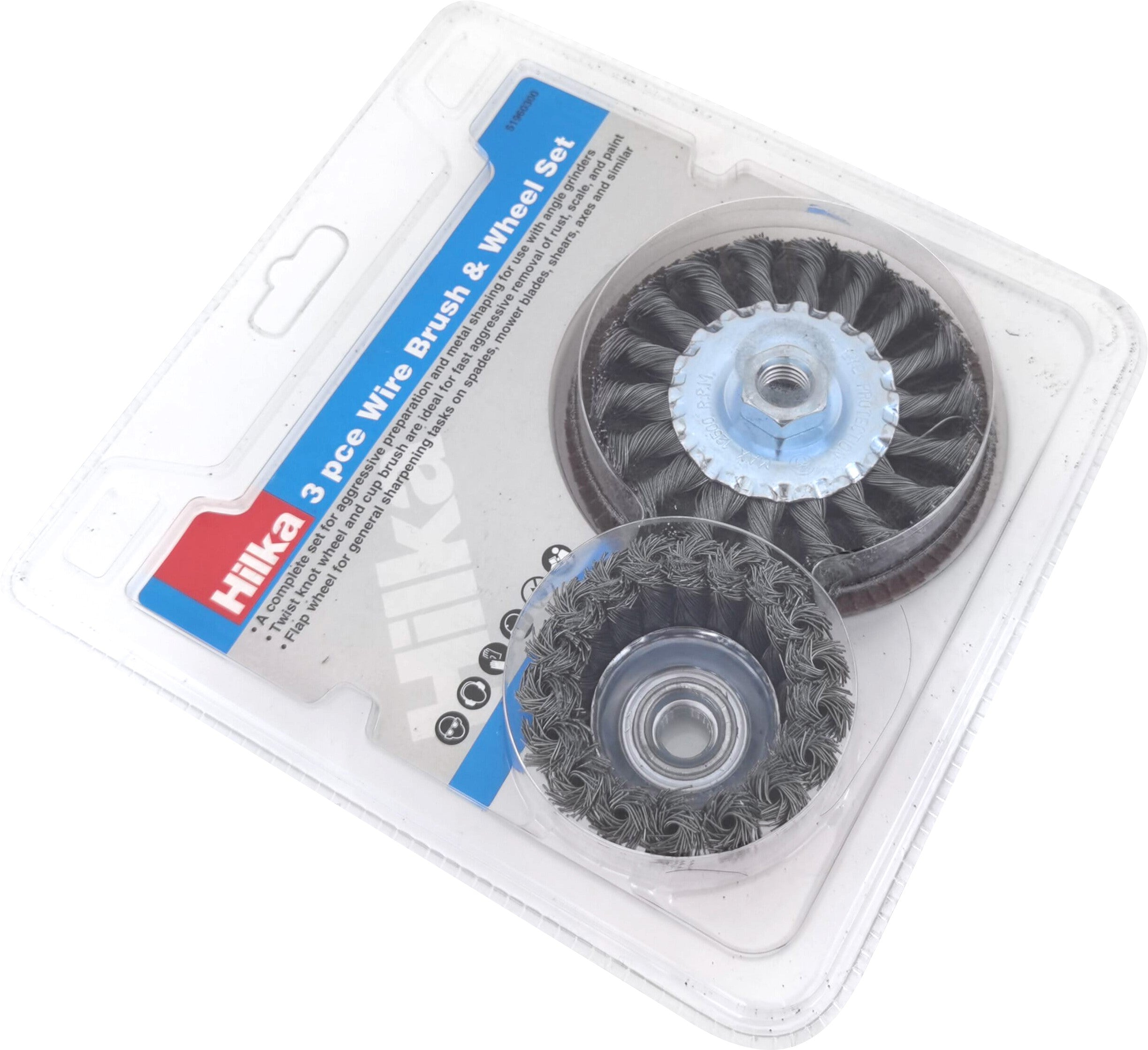 Hilka 3 pce Flap Disc, Wire Wheel and Cup Brush Set 51960300