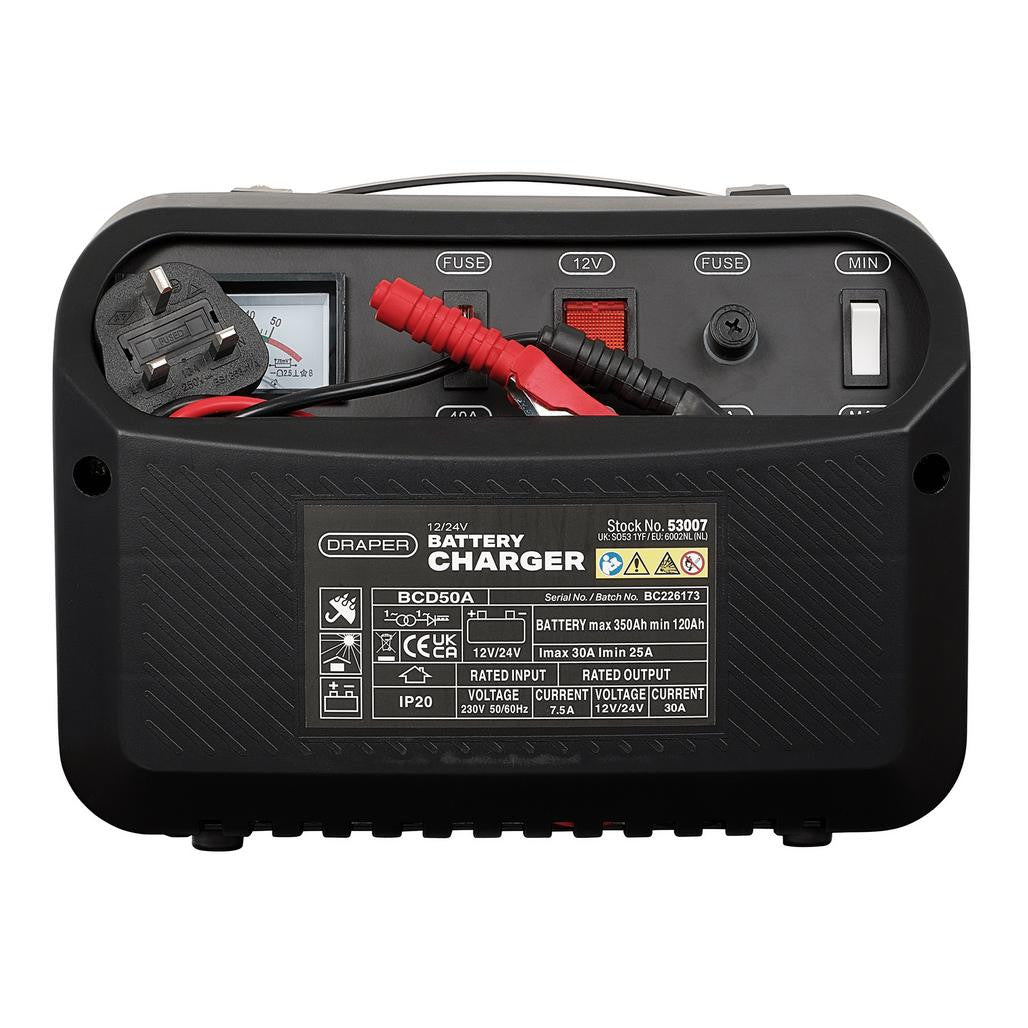 Draper 12/24V Battery Charger, 25 - 30A 53007